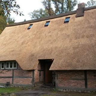 Image d'une toiture en chaume avec châssis patrimoine